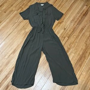 Green tie front jumpsuit